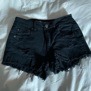 High Rise Black Denim Shorts